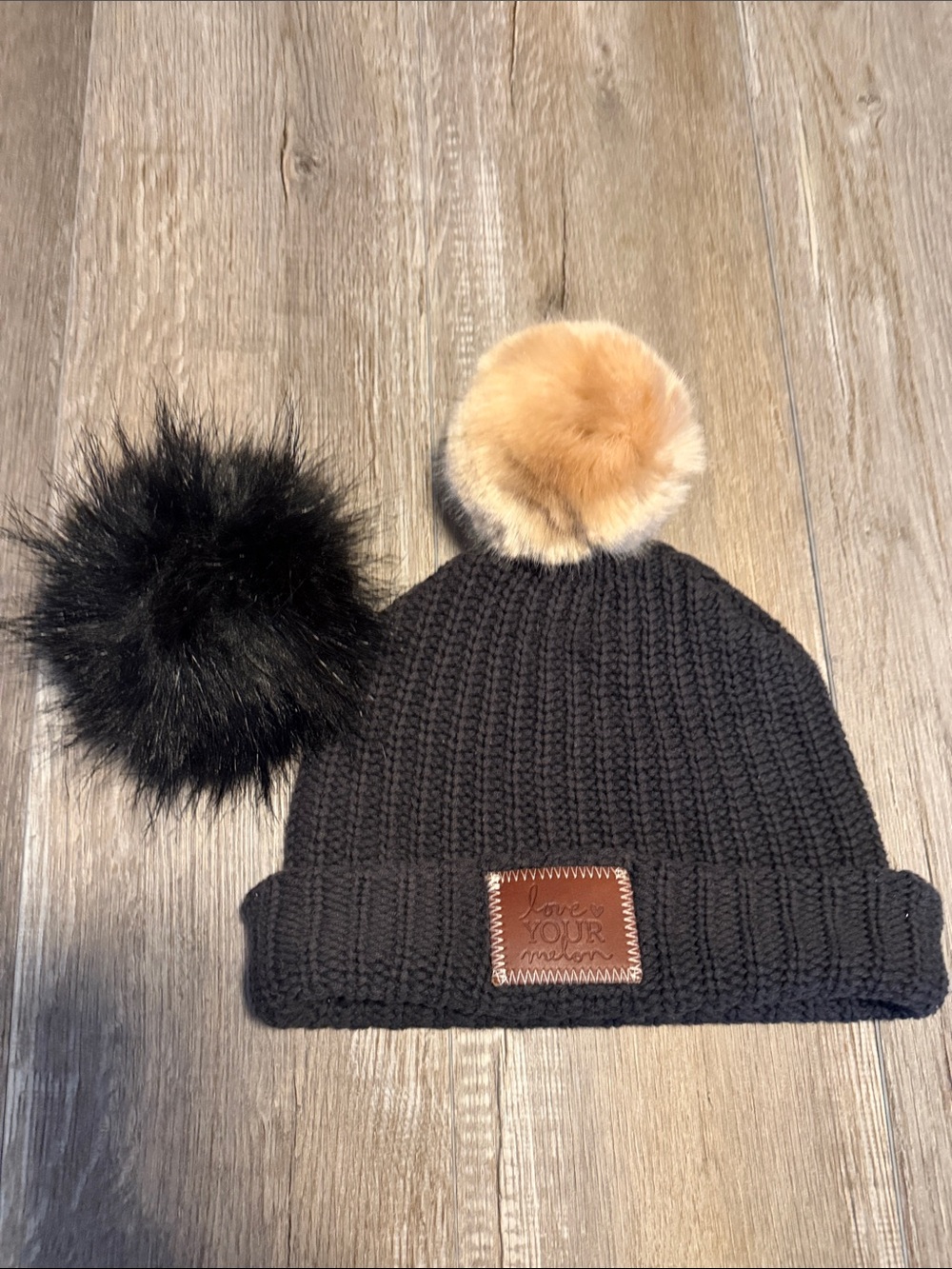 Love Your Melon Black Knit Beanie with Removable Pom